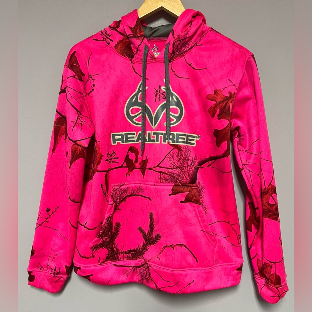 REALTREE Pink CAMO Sweater HOODIE Fleece LOGO Women SMALL Sweatshirt